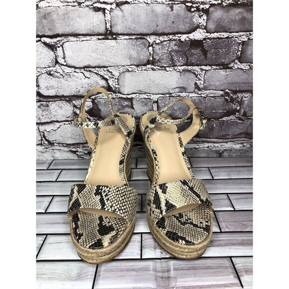 Vince Camuto Marybell Ivory Leather Snake Wedge Espadrilles Sandals Women’s 10.5 - Picture 2 of 16